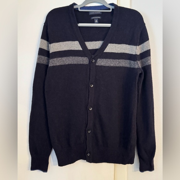 Men's Merino wool Cardigan in Navy blue Gray Stripes Sz M Preppy Casual - Picture 8 of 9